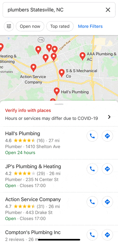 Google My Business Map View Example On Mobile
