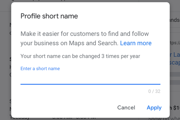Google My Business Short Name