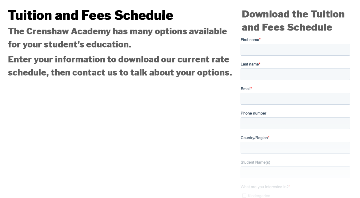 Landing Page with Form - CrenshawAcademy-.com Example