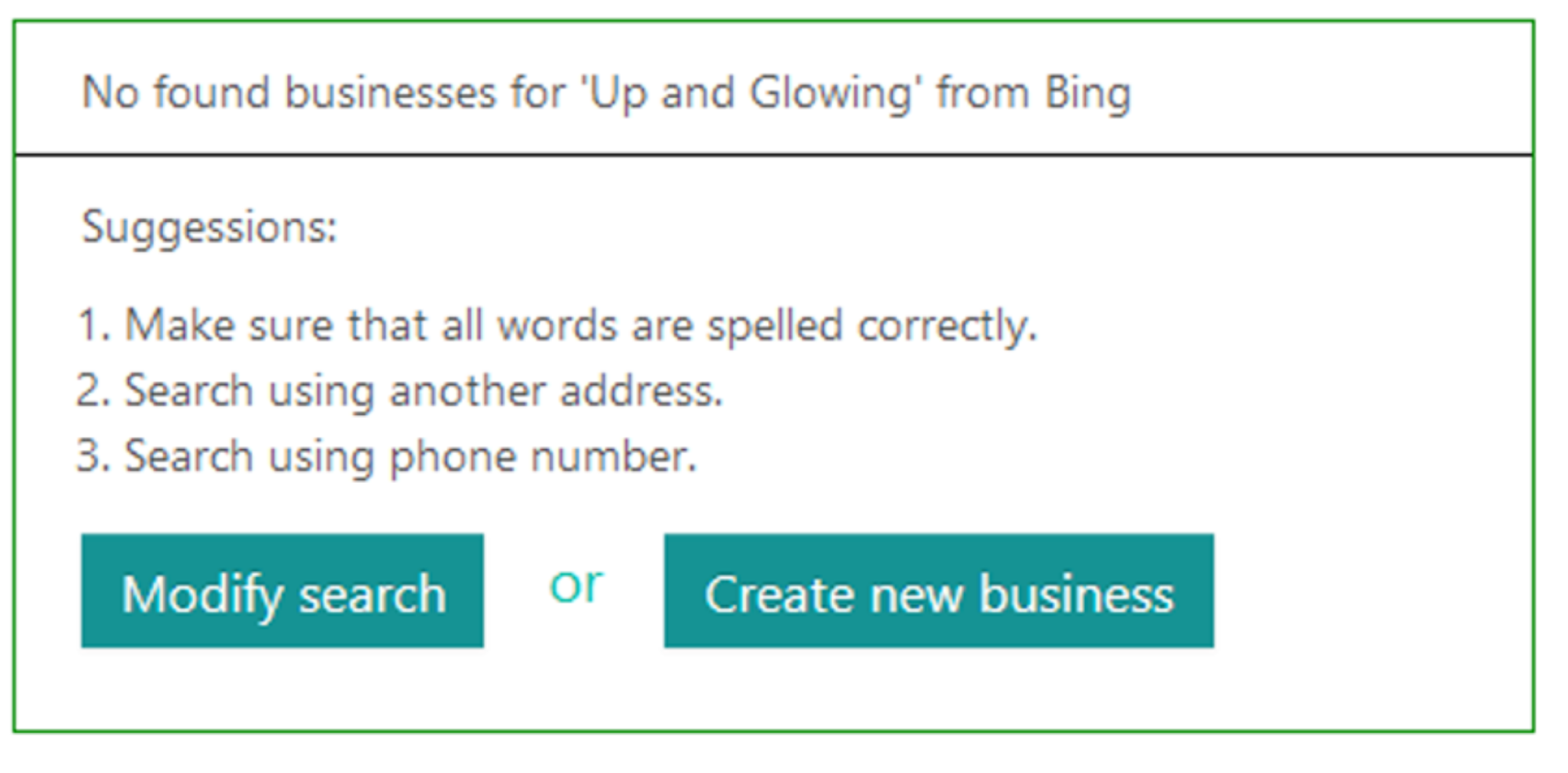 Finding business on Bing Places for Business Search results by Bing Places for Business